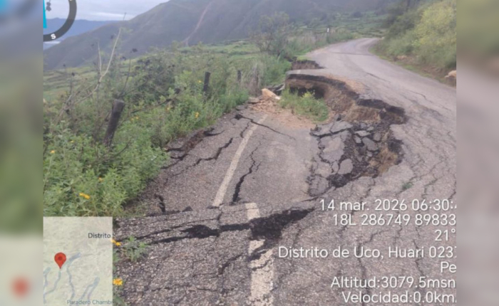 250 metros de vía nacional quedan interrumpidos en Uco tras derrumbe por lluvias