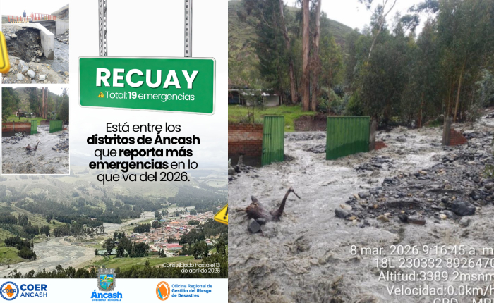 Recuay acumula 19 emergencias por lluvias en lo que va de 2026