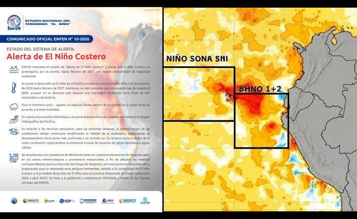 ENFEN mantiene alerta de El Niño Costero hasta febrero de 2027